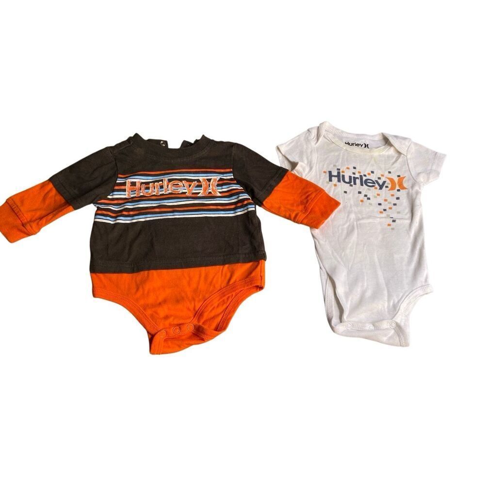 Hurley Baby Bodysuit Set Long Sleeve Short Sleeve Orange Brown 3-6 Months Surf